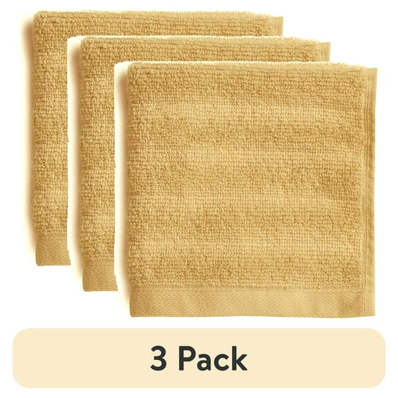 (3 pack) Mainstays Performance Cotton Washcloth, Super Soft Quick Dry Fade Resistant, Textured Yellow