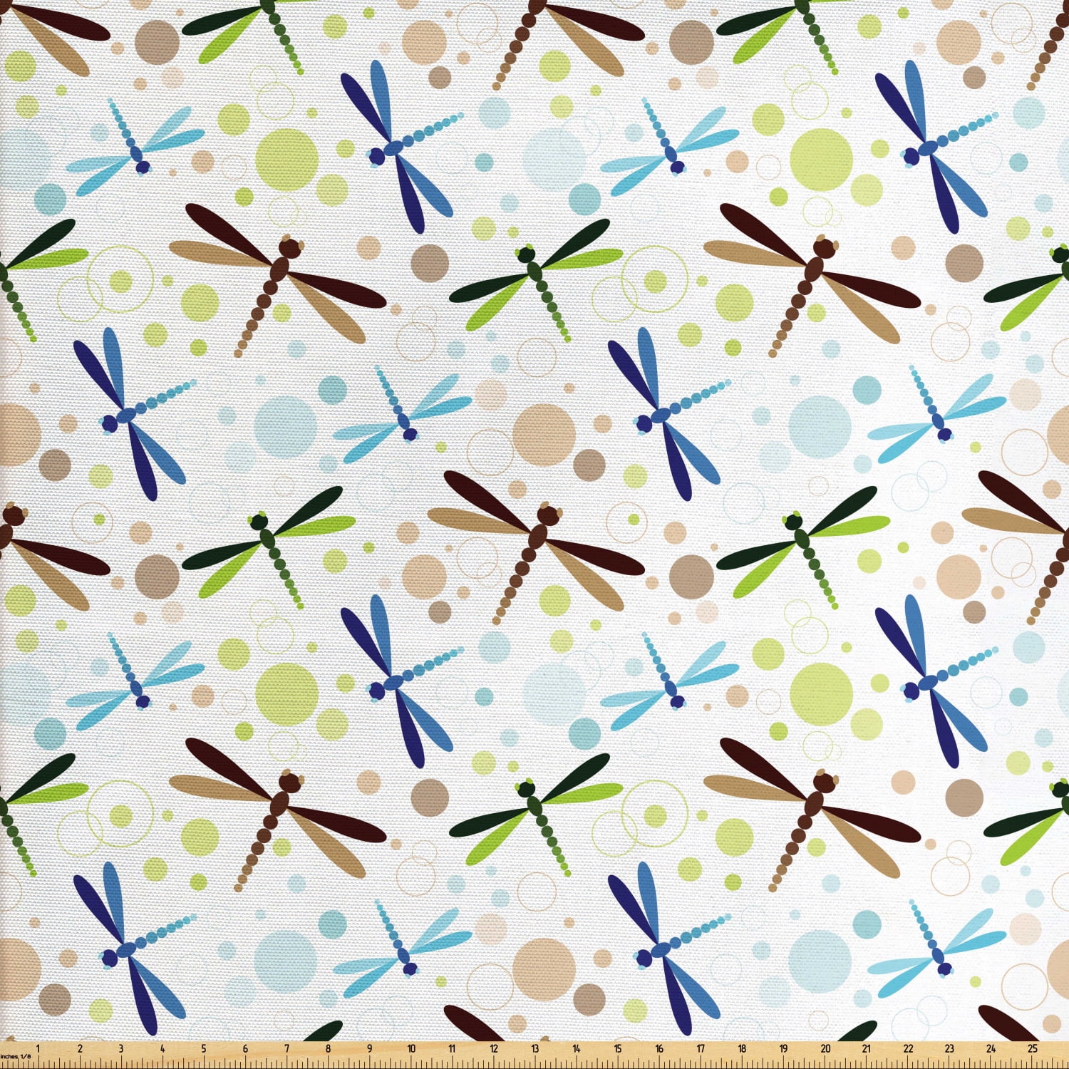 Dragonfly Fabric by The Yard, Colorful Toned Flying Dragonflies Pattern