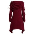 thumbnail image 2 of Foulard Liquidation Grande Taille Femmes Tendance Solide Froncée Longue Tunique Col Rabattu Haut Blouse Hauts Rouge L, 2 of 3