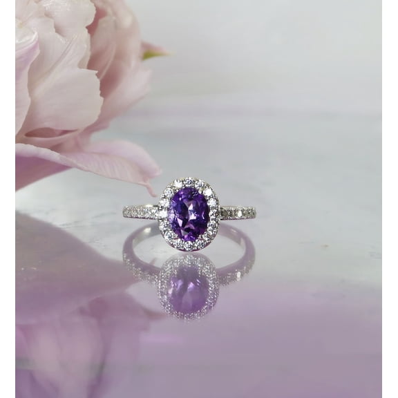 natural amethyst ring purple gemstone promise ring cushion cut February birthstone ring silver ring