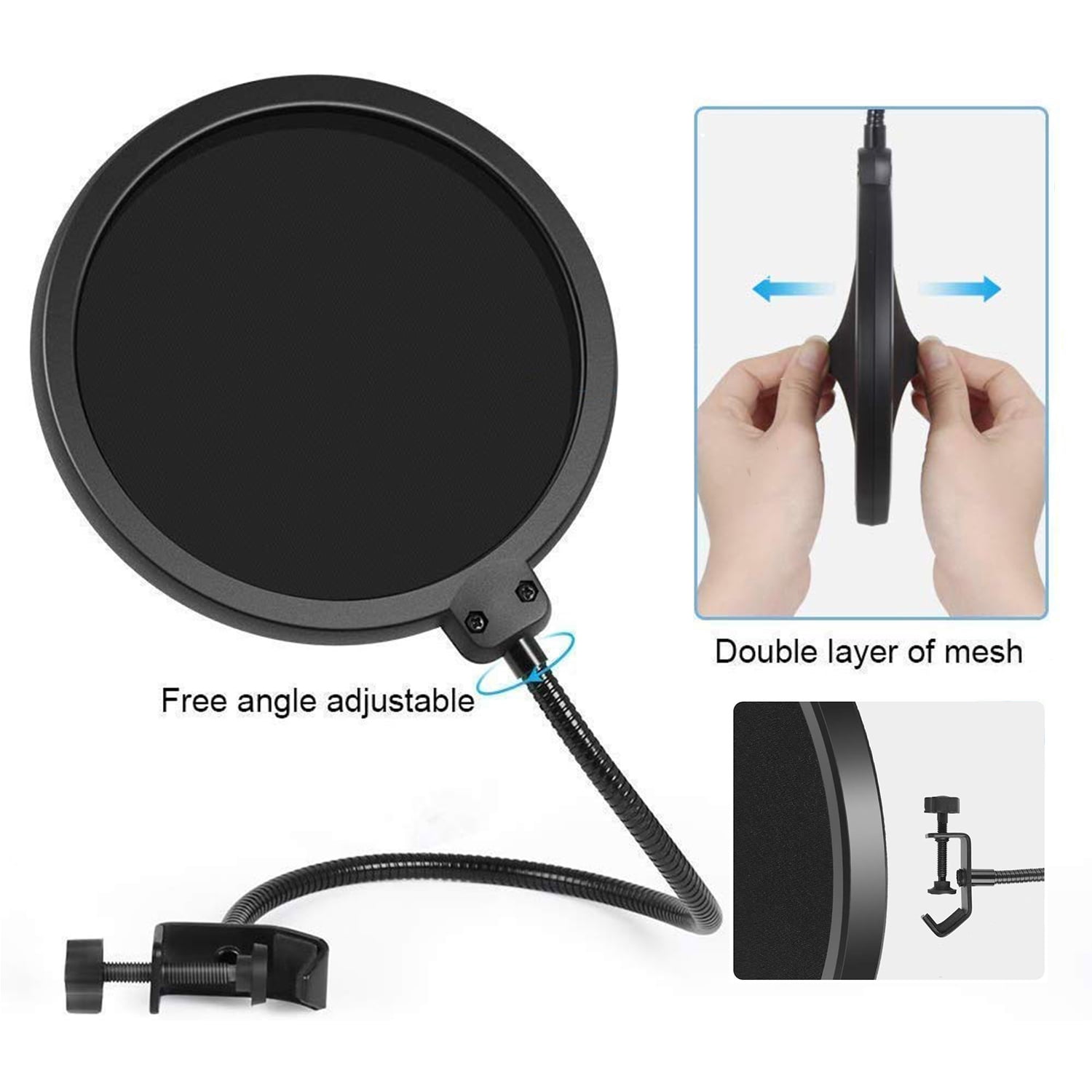 Boytone Bundle Adjustable Microphone Arm Suspension Boom Scissor Arm Stand, Plus Upgraded Microphone Pop Filter Mask Shield, Double Layered, with 3/8" to 5/8" Screw Adapter