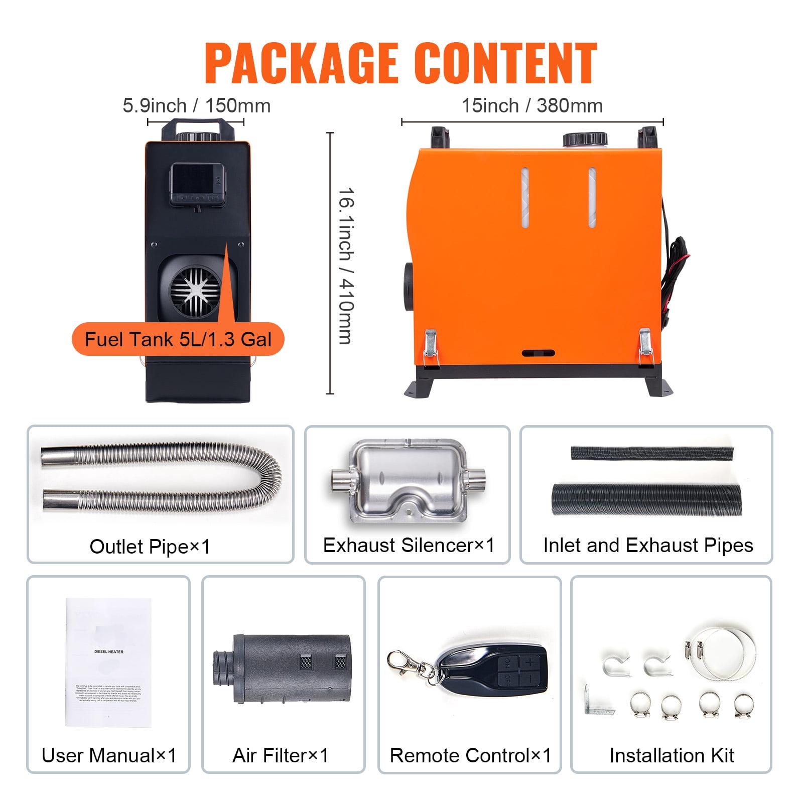 KFFKFF Diesel Air Heater, 12V 8KW Integrated Diesel Heater with Remote Control and LCD Display, 5L Tank Portable Diesel Parking Heater, Rapid Heating for RV Trailer Camper Boat and Indoor