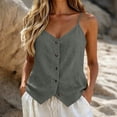 thumbnail image 6 of cocolona Womens Summer Camisole Linen Tank Tops V Neck Sleeveless Button Shirts Trendy Casual Adjustable Strap Solid Color Blouses, 6 of 6