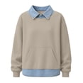 thumbnail image 4 of Smsaxvxz Sweatshirts for Women Fall Fashion Collar And Hem Denim Patchwork Shirts Loose Fit Pullover Tops Khaki XL, 4 of 6