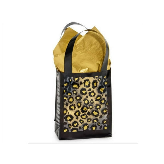 Pack Of 25, Jewel Leopard Safari Plastic Bags 3 Mil Shopping Bags 4 X 2 X 5.25" For Gift Packaging