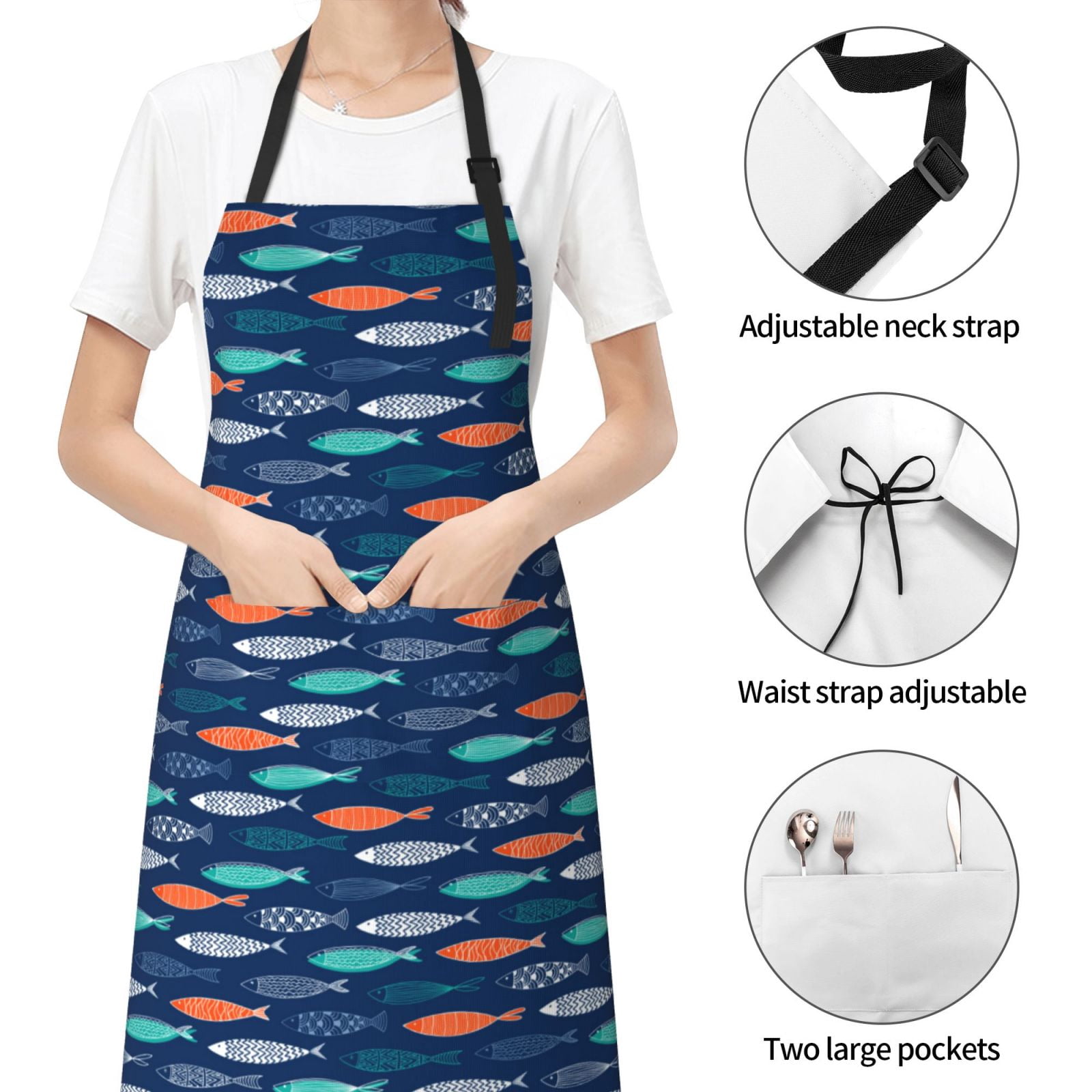 Kdxio Colorful Fish 3 Apron with Pockets Adjustable Kitchen Aprons for Men Women Waterproof Aprons for Cooking,Drawing,Crafting, Baking Household Cleaning