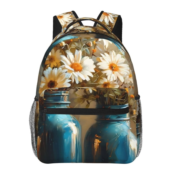 Fotbe Rustic Daisy Mason Jars Mochila Casual con Estampado para Escuela, Viajes y Actividades al Aire Libre - Duradera, Ligera y Cómoda