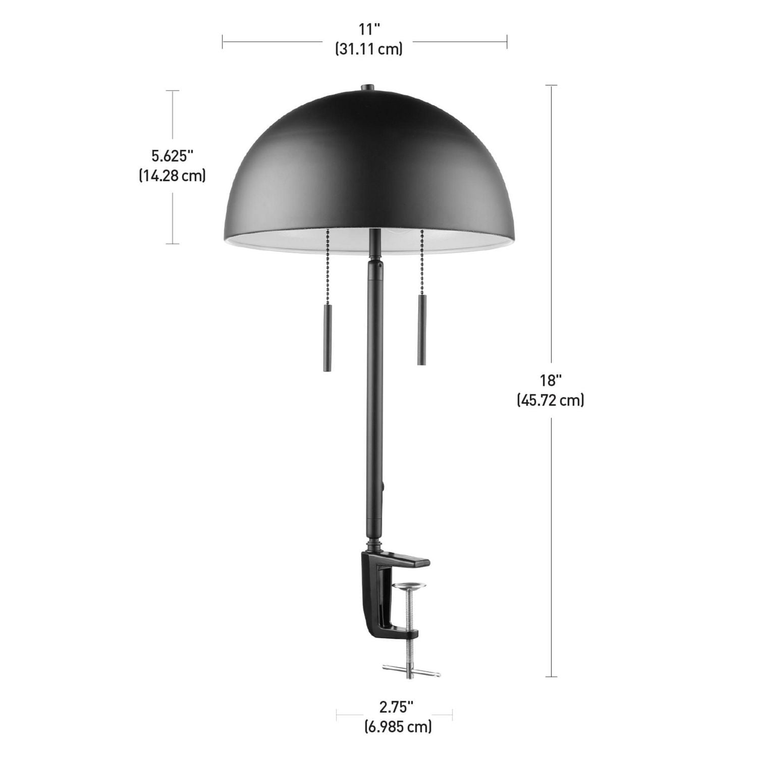 Globe Electric Luna 18" 2-Light Clamp-Arm Metal Desk Lamp, Matte Black, Mushroom Shade, Double On/Off Pull Chains, 52883
