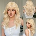 thumbnail image 1 of Pelucas sintéticas rizadas Rojas vino con flequillo, cabello ondulado Bob de longitud media para mujer, peluca Lolita Natural para fiesta de Cosplay, resistente al calor, 1 of 4