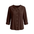 thumbnail image 5 of Dpjklzsn Women's Corduroy Long-Sleeve Peter Pan Collar Button-Front Blouse, 5 of 6