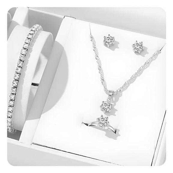 DESIGNICE 5Pcs Elegant Crystal Jewelry Sets For Women Necklace Earrings Ring Bracelet