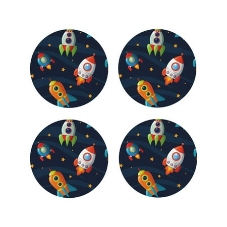 

Tideii Spaceships and Stars for Leather Coasters 4 Pieces Anti-fouling and Anti-scalding Decorative Coasters Suitable for Restaurants Kitchens Coffee Shops-Round Shape