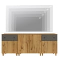 thumbnail image 3 of WAMPAT TV Stand for 85+ Inches TVs, 3-in-1 Modern Wooden Media Console with 2 Spacious Drawers and 3 Storage Cabinets for Living Room, Oak Brown, 3 of 8