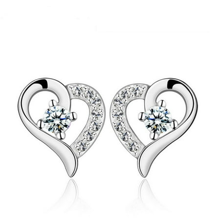 - Solid 925 Sterling Silver Heart Design Women Sterling Silver Stud Earrings
