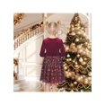 thumbnail image 5 of Sunny Fashion Girls Dress Burgundy Velvet Tartan Snowflake Tulle Bow Long Sleeve Christmas Winter 8 Years, 5 of 8