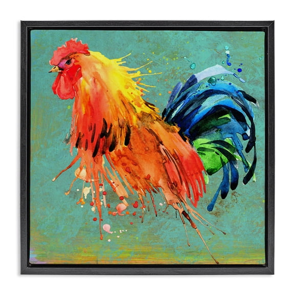 Stupell Industries Eclectic Urban Abstract Rooster Splash Black Floating Frame Canvas Art, 18 x 18, by Karen Smith