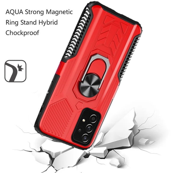 for Samsung Galaxy S21 FE /Fan Edition Military Grade Hybrid Heavy Duty 2 in 1 Protective Hard PC and TPU with Ring Stand Holder Cover ,Xpm Phone Case [Red]