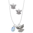thumbnail image 1 of Delight Jewelry Silvertone Light Blue Easter Egg with Multicolored Crystal Dots Silver tone Guardian Angel Charm Necklace and Stud Earrings, 1 of 4