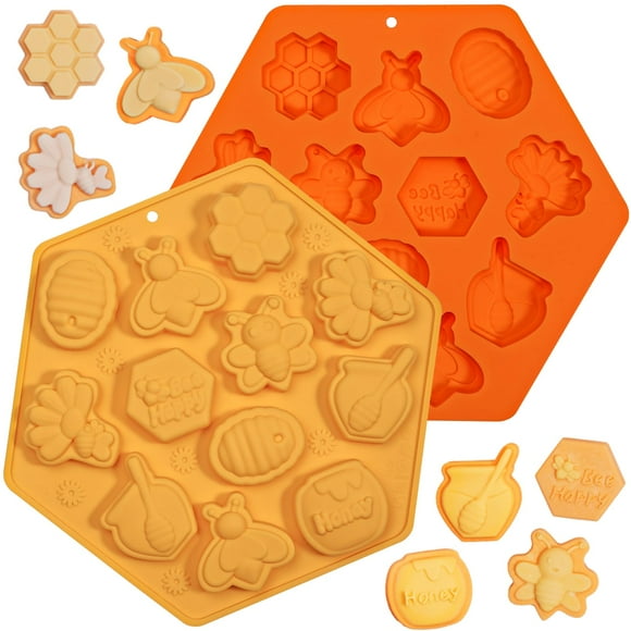 Webake Bee Soap Mold with 7 Different Shapes, Small-Sized Bee Silicone Mold 12-Cavity for Making Homemade Soap, Jello, Chocolate, Wax Melt, Cupcake Decorations, Pack of 2