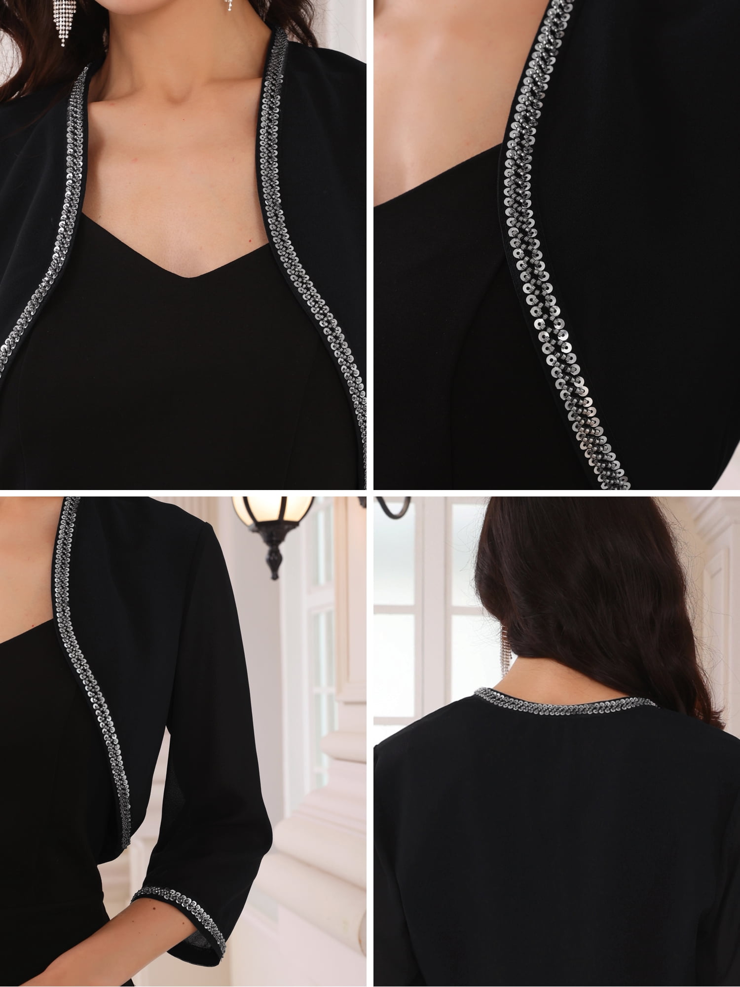 DARING DIVA Women's Sequin Beaded Open Front Evening Shrug 2XL Black