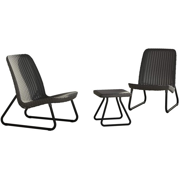 Keter Juego de Muebles Jardín, Balcón, Patio o Terraza Rio Patio Set 3 Piezas, Color Grafito.