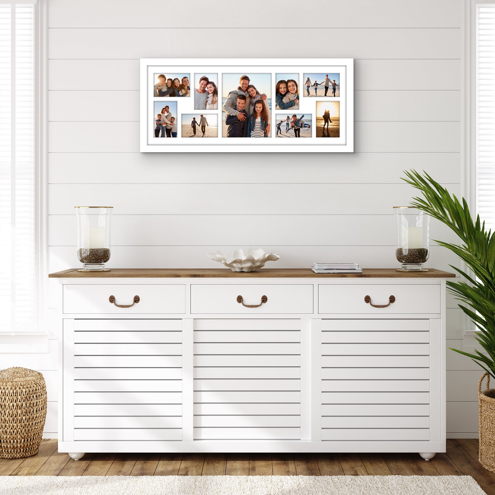 Americanflat 12x30 Picture Frame with Polished Plexiglass Collage Multi Frames Fit One Eight Photos - White