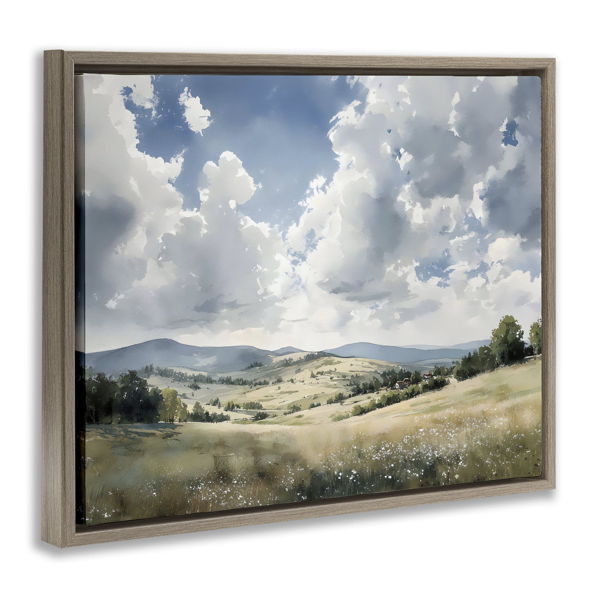 Stupell Industries Cloudy Hills Meadow Brown Framed Floater Canvas Wall Art, design by Franklyn Gregory