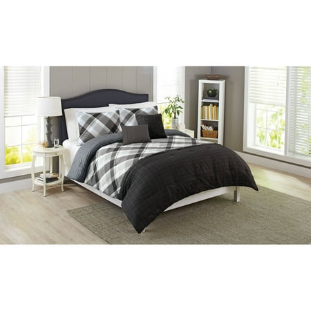Better Homes Gardens King Plaid Black Comforter Set 5 Piece