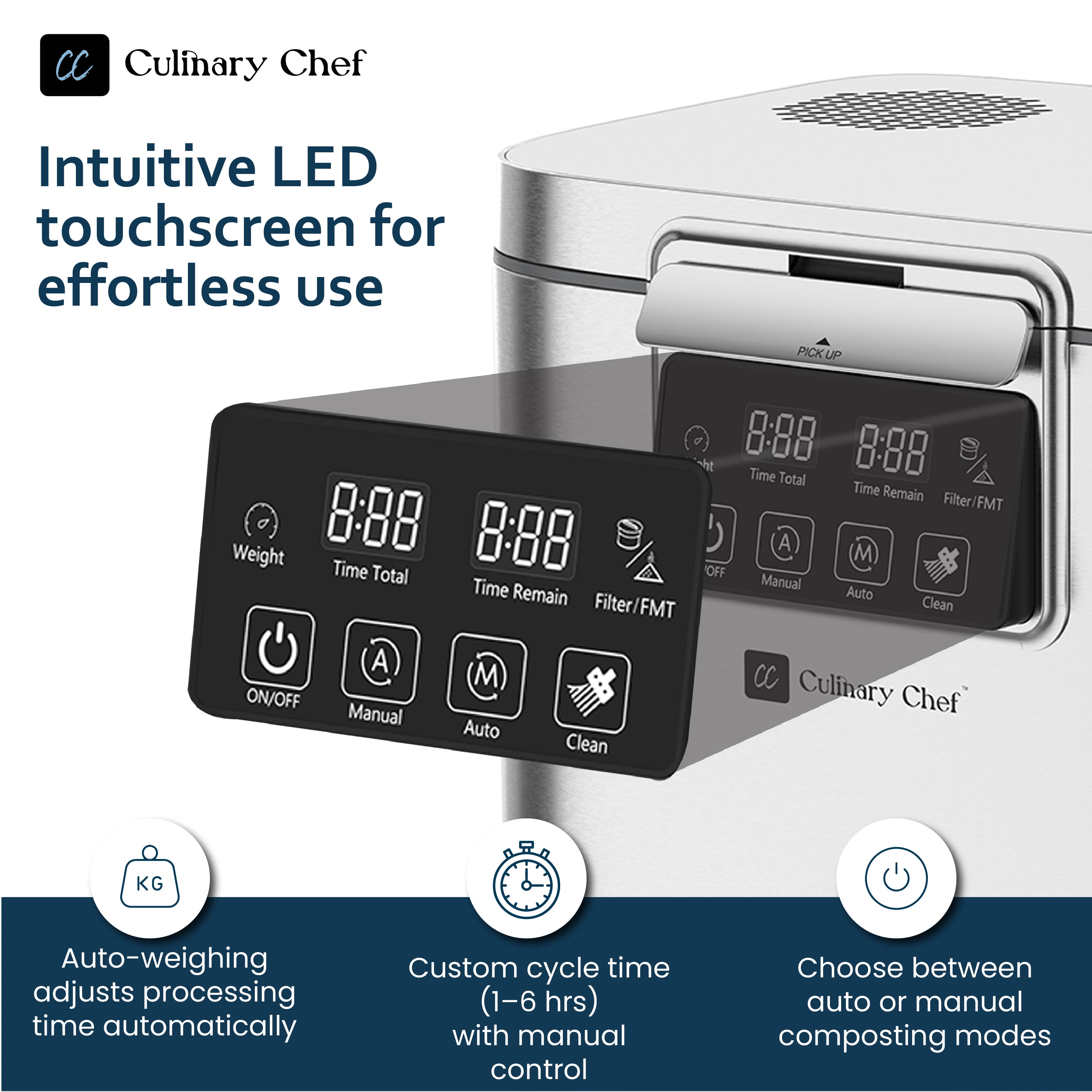 Culinary Chef, 3.8L Smart Electric Food Waste Composter, Stainless Steel