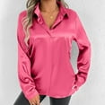 thumbnail image 7 of Button Down Shirts for Women Satin Work Office Tops - Dressy Loose Long Sleeve Lapel Casual Tunic Blouse Pink L, 7 of 7