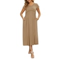 thumbnail image 2 of INSPIRE CHIC Women's Maternity Dress Maxi Short Sleeves Ruffled Pleating Pregnancy Dresses for Photoshoot Flowy Casual 2026 Summer XL Khaki, 2 of 6