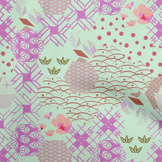 oneOone Cotton Flex Aquamarine Fabric Asian Japanese Pattern Sewing Craft Projects Fabric Prints By Yard 40 Inch Wide