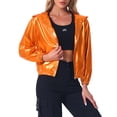 thumbnail image 4 of Chaqueta Brillante de Mujer Inspire Chic de Manga Larga Ligera con Cremallera y Capucha Metálica S Naranja, 4 of 6