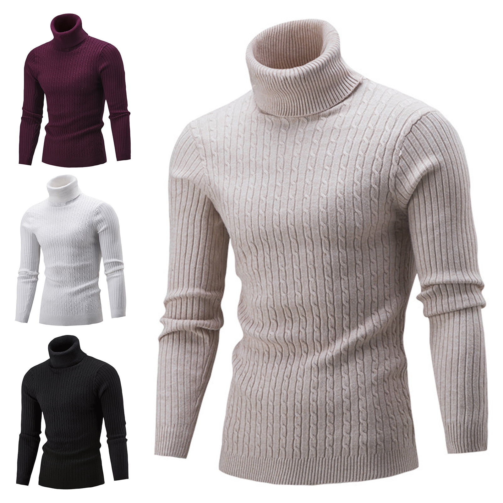 Howme Mens Knit Long-Sleeve Mock Neck Solid Color Pullovers Sweater