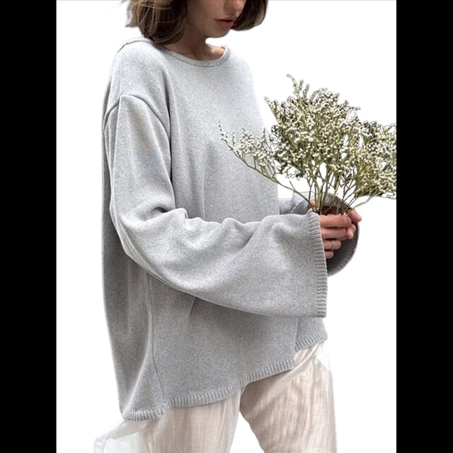 Suéteres de Verano Informales, Holgados, 100% Algodón, con Cuello Redondo, Espalda Descubierta y Sudaderas Oversize para Mujer 2025 Gris M