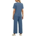 thumbnail image 5 of Lumtrix Two Piece Sets For Women Casual Summer Outfits Short Sleeve Tops Wide Leg Pants Side Slit Lounge Sweatsuits Blue L, 5 of 6