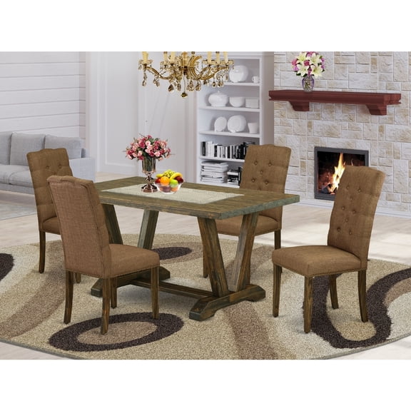 Rectangular Dinette Set 5 Piece - Kitchen Table with 4 Chairs - Tufted Back Dining Room Set