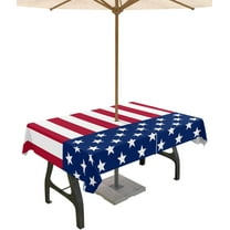 4th of July Tablecloth with Umbrella Hole and Zipper American Flag Rectangle Outdoor Tablecloths 60x102 Inch Outside Table Cloths Stars Red Stripes Patio Table Cloth Cover for Independence Day Garden