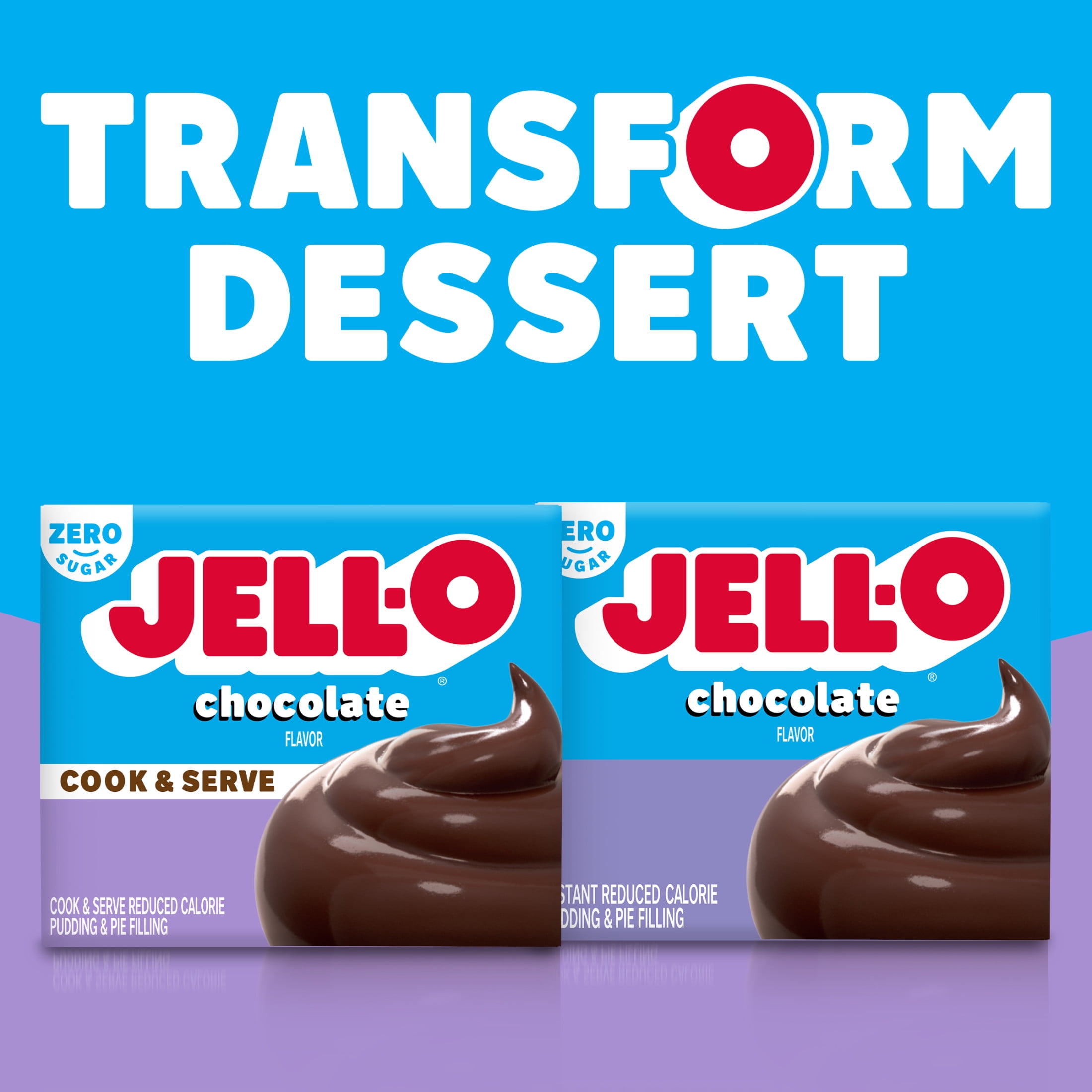 (24 pack) Jell-O Chocolate Flavor Zero Sugar Cook & Serve Reduced Calorie Pudding & Pie Filling Mix, 1.3 oz Box
