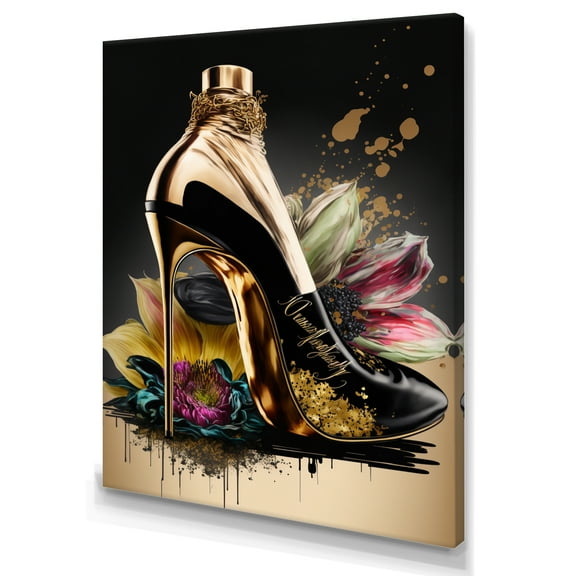 Designart Gold Champagne Heel III Canvas Wall Art