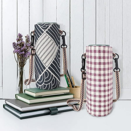 FONWILYO Purple Plaid Water Bottle Carrying Bags 2Pcs for Outdoor Use and Traveling