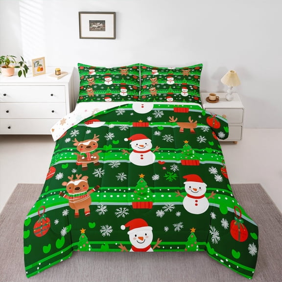 Manfei Winter Cute Snowman Bedding Comforter Set for Kids, Merry Christmas Twin Comforter Sets, Kawaii Deer Animal Reversible Bedding Set, Lightweight Room Decor, 2-Piece