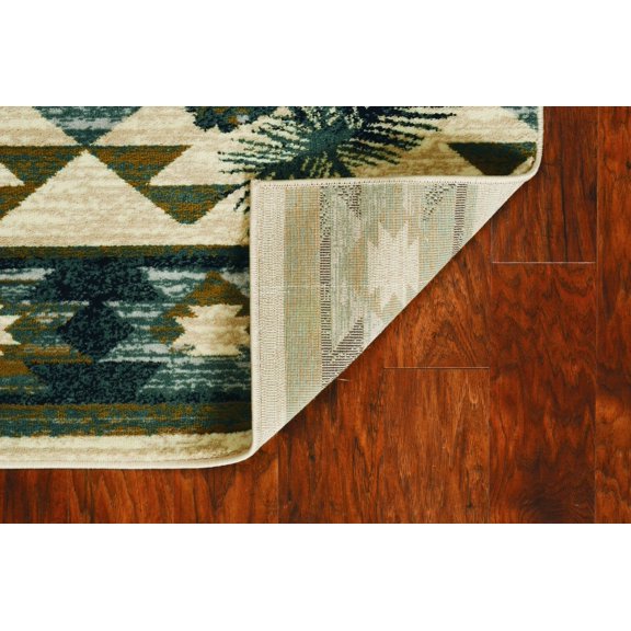 9'x12' Ivory Blue Machine Woven Geometric Lodge Indoor Area Rug