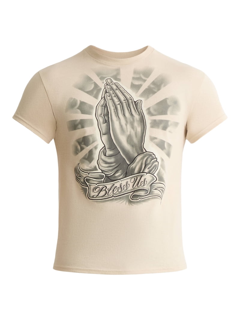 Humor Men's and Big Men's Bless Us Praying Hands Cotton Graphic
