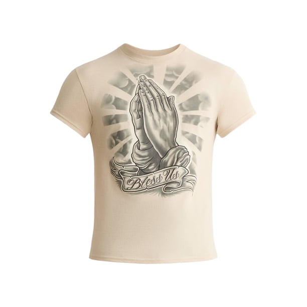 Humor Men's and Big Men's Bless Us Praying Hands Cotton Graphic