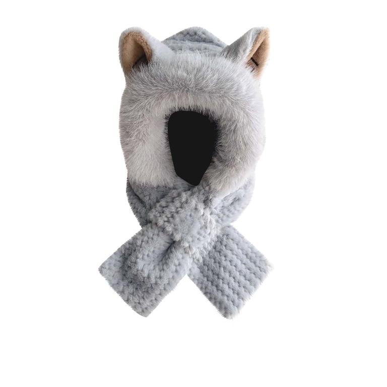 1pc Winter Hooded Scarf 1pc womens winter fleece hooded scarf wind resistant ear  main image 4
