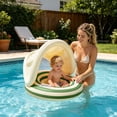thumbnail image 4 of Baby Swimming Ring Inflatables with Detachable Canopy Sun Protection, Stripy Cartoon Float Seat with Handles for Boys Girls 40 lbs, 4 of 9