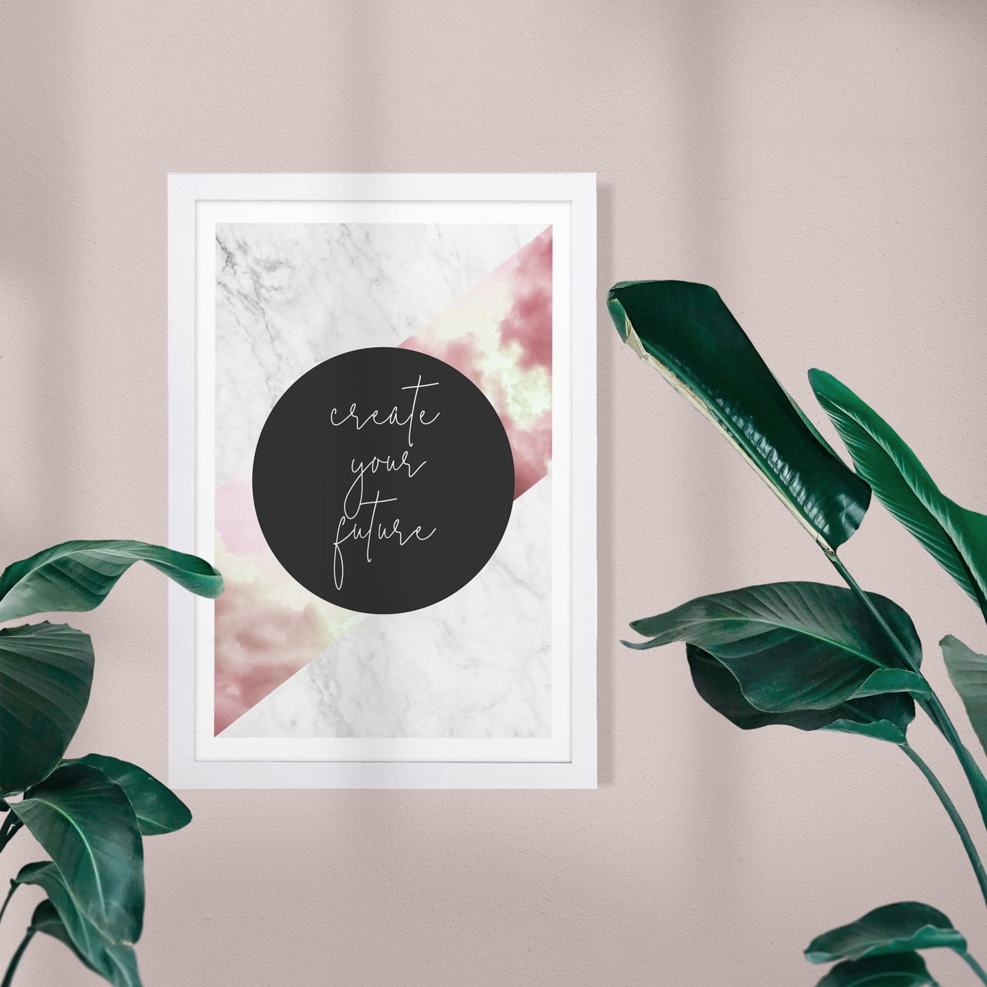 Wynwood Studio Typography and Quotes Framed Wall Art Prints 'Create Your Future' Inspirational Quotes and Sayings - Pink, Black, 13" x 19"