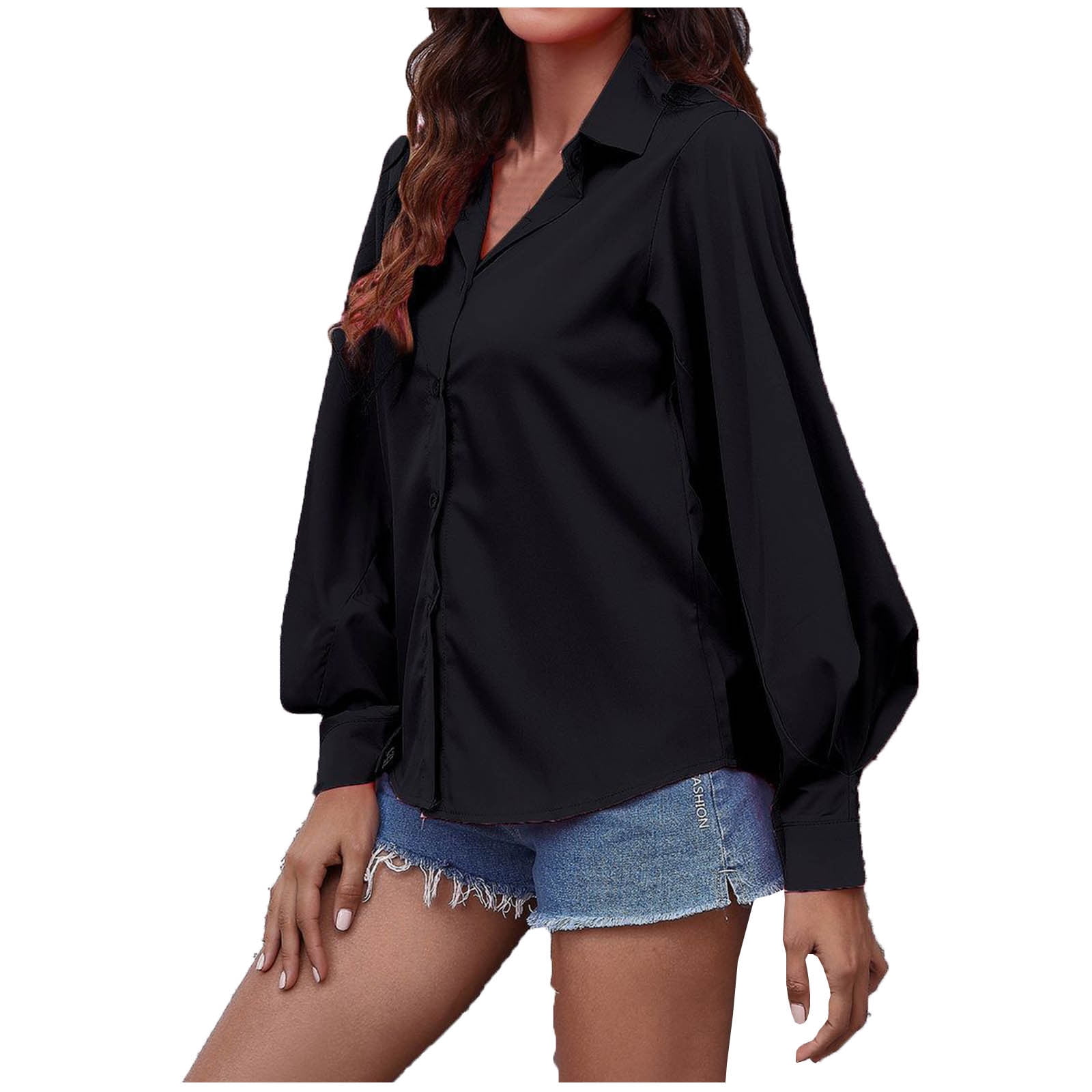 Strapless Tops for Women Button Long Sleeve Tops Blouse Shirt