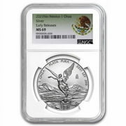 BANCO DE MEXICO 2021 Mexico 1 oz Silver Libertad MS-69 NGC (ER, Coat of Arms)